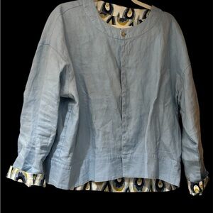 Light Blue 100% Linen Oversized & Reversible Blazer with Paisley Underside